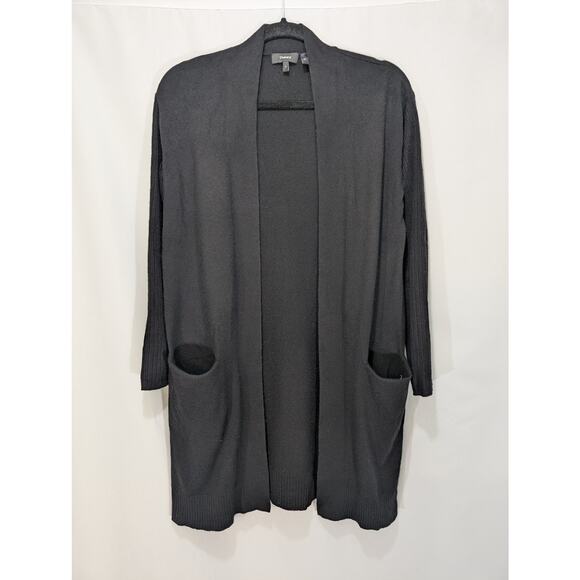 Theory 100% Cashmere Rib Sleeve Open Front Cardigan Black Petite (fits XS/S) - Picture 1 of 8